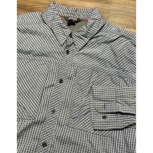 Outdoor Research Grey Blue Plaid Button Up Lightweight Vented Fishing Shirt Sz M